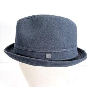 Yellow 108 Blue Grey Fedora Hat Canvas Mens Size L Madmen Preppy Academia
